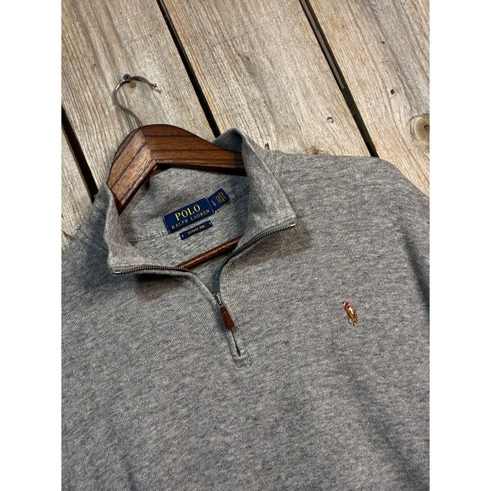 Polo Ralph Lauren Estate Rib Mens Large Gray Quarter Zip Pullover Cotton Sweater